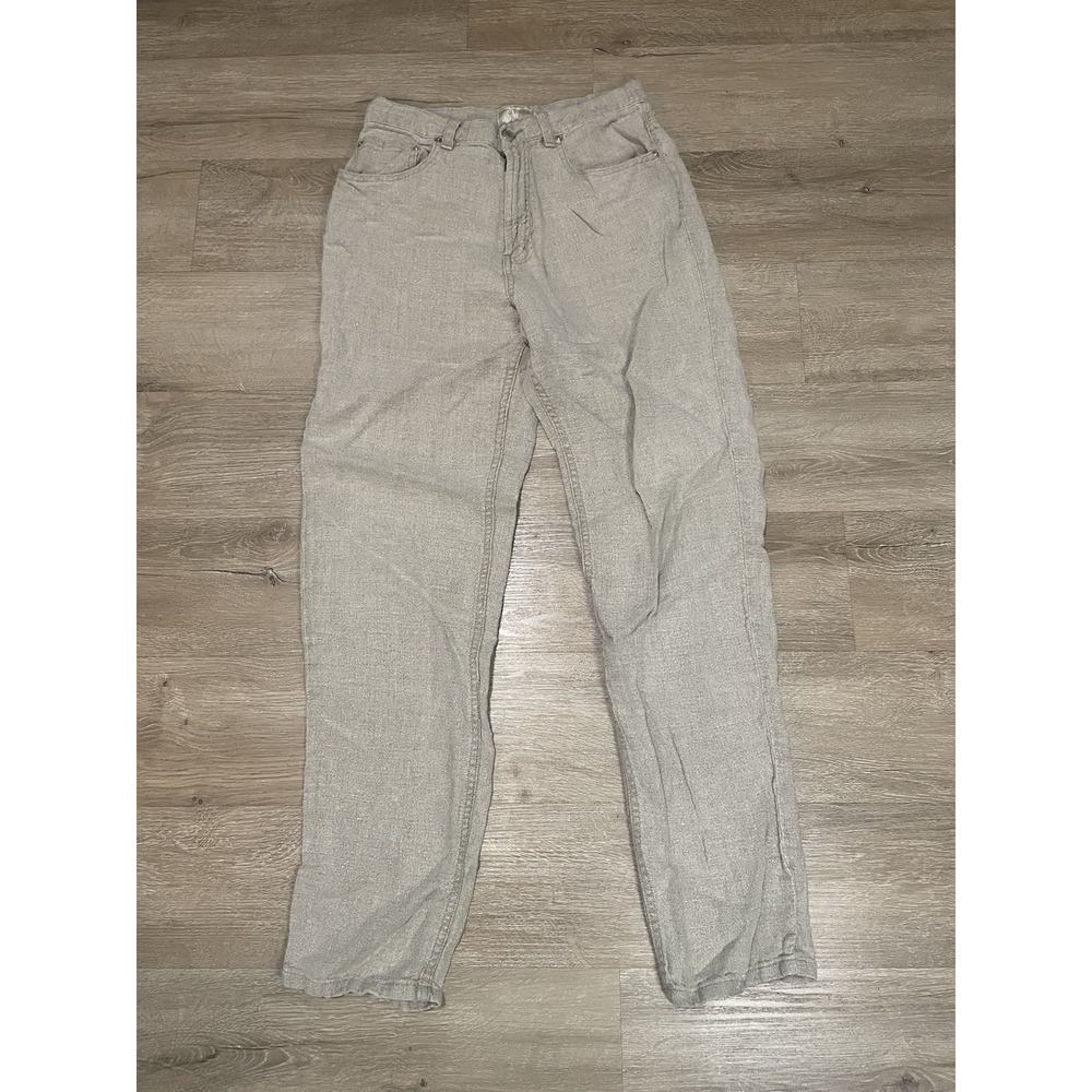 VTG Gap Womens 100% Linen Chino Pants Size 8 Beige Hi Rise Crop Trousers Y2K